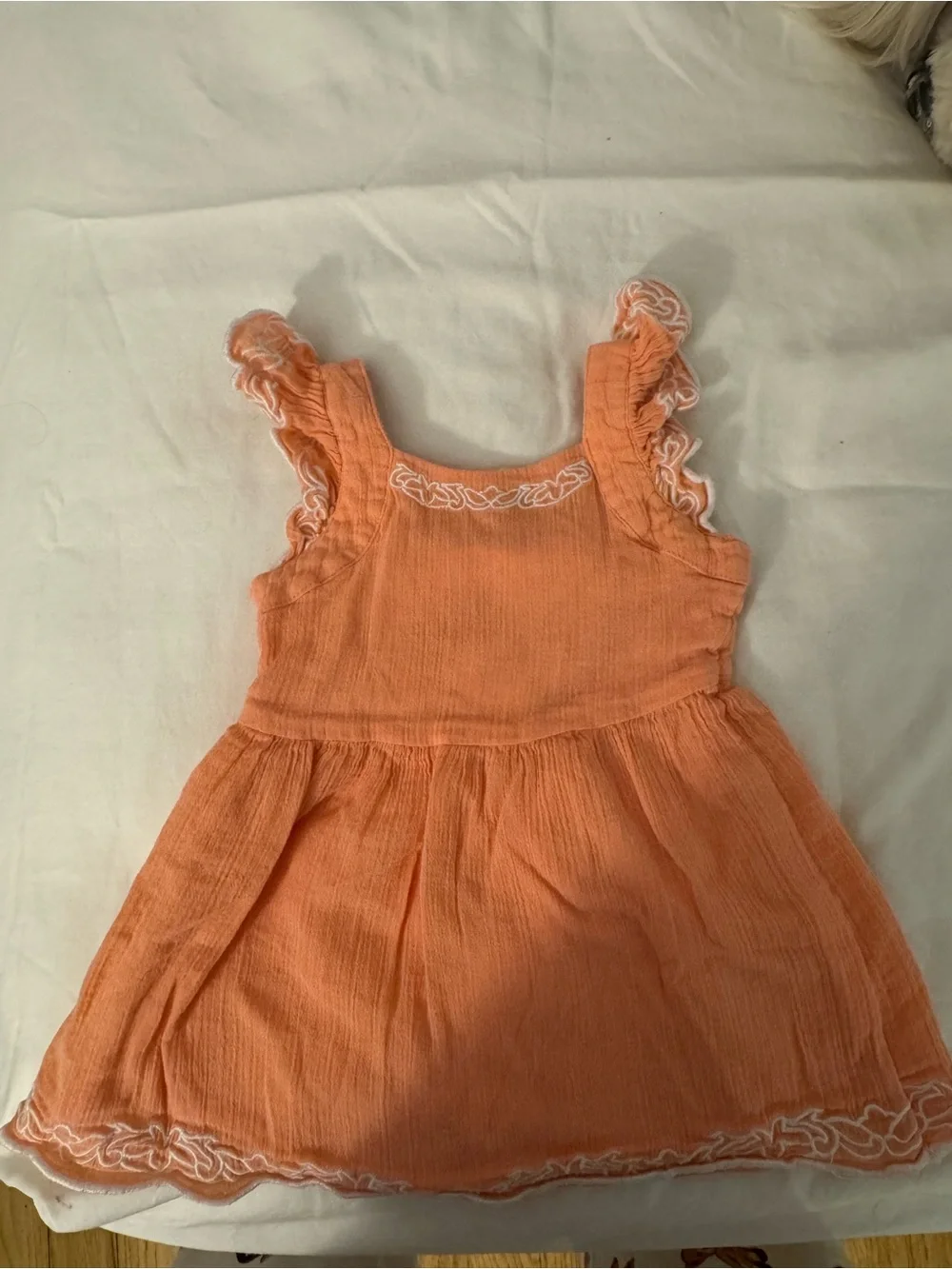 Janie and Jack Embroidered Cotton Dress | Peach/Coral | 6–12 Months